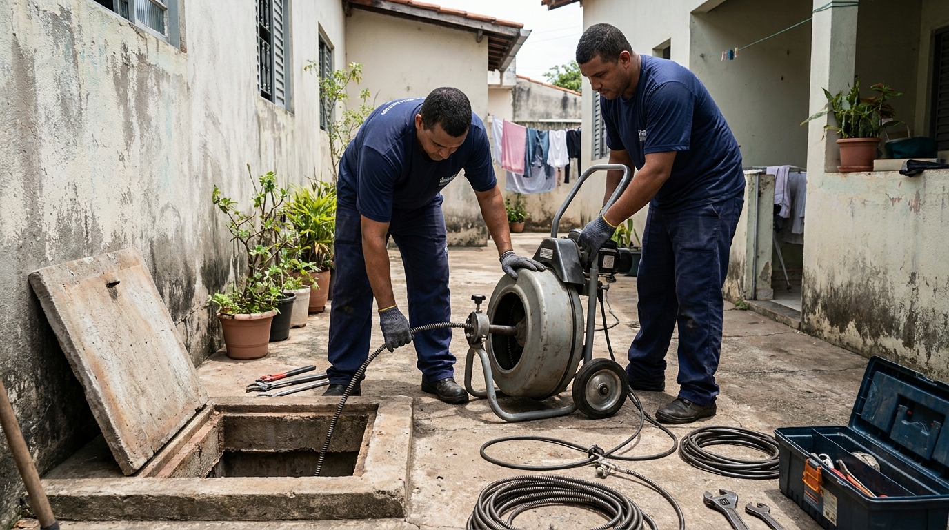 Desentupimento de Coluna Sanitária no Condomínio Caimbé, Ribeirão Preto‑SP